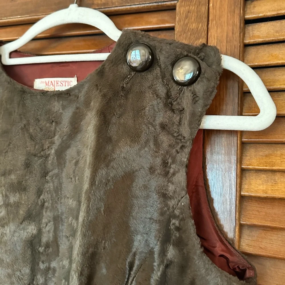 1960s vintage It’s Majestic mod brown faux fur velvet dress in size large.